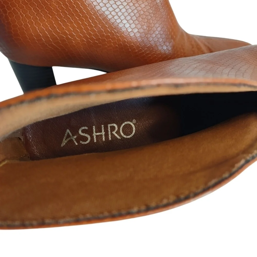ASHRO Women's Brown Faux Leather Tyrina Dress Booties Shoe Size 10W